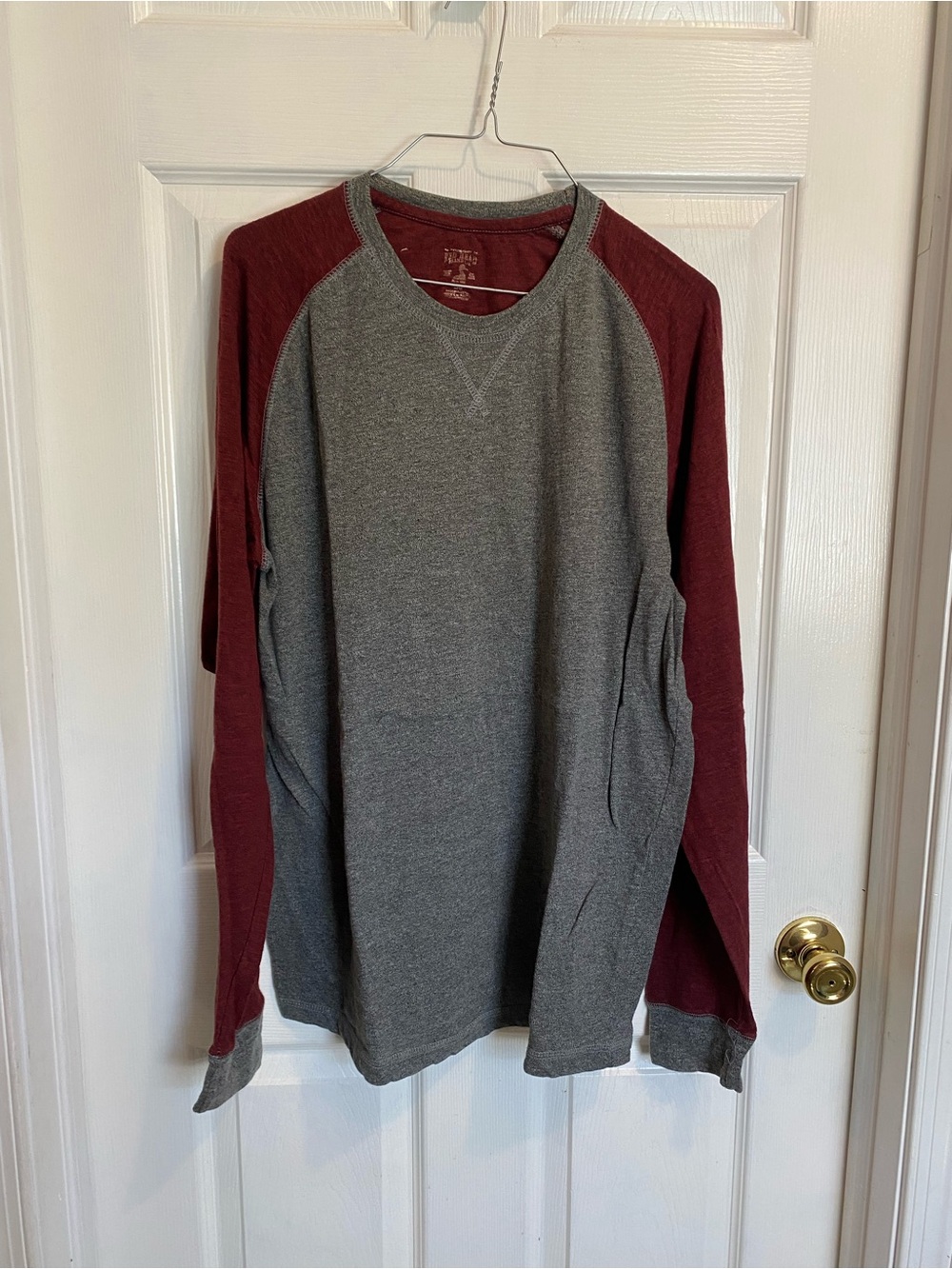 RedHead Men's Long Sleeve Shirt - Gray Body with Burgundy Sleeves